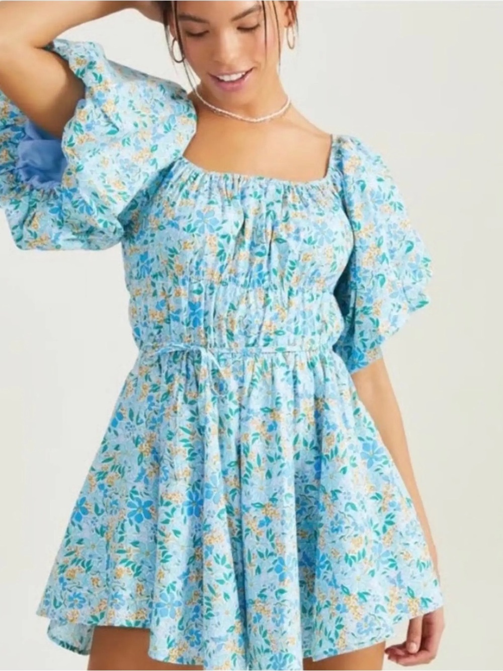 Altar’d State Puff Sleeve Smocked Floral Mini Dress